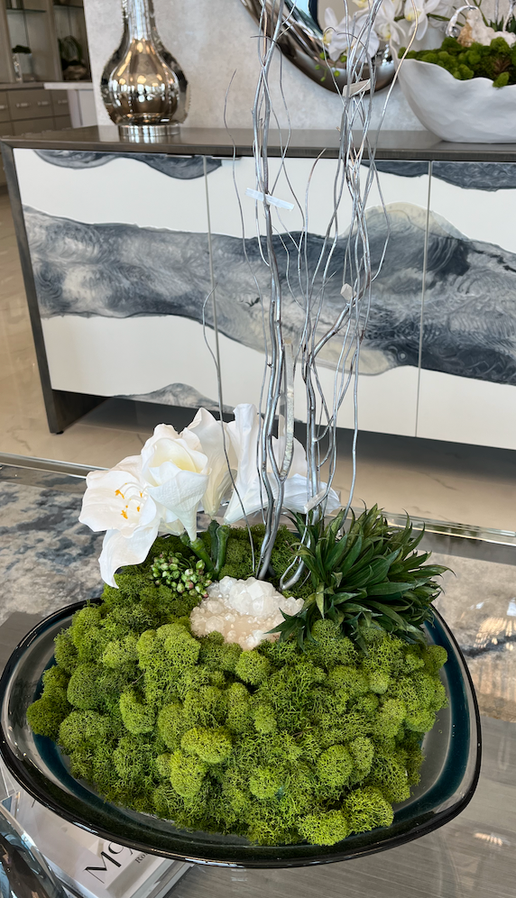 Glass Bowl Floral with Agate - Blue
