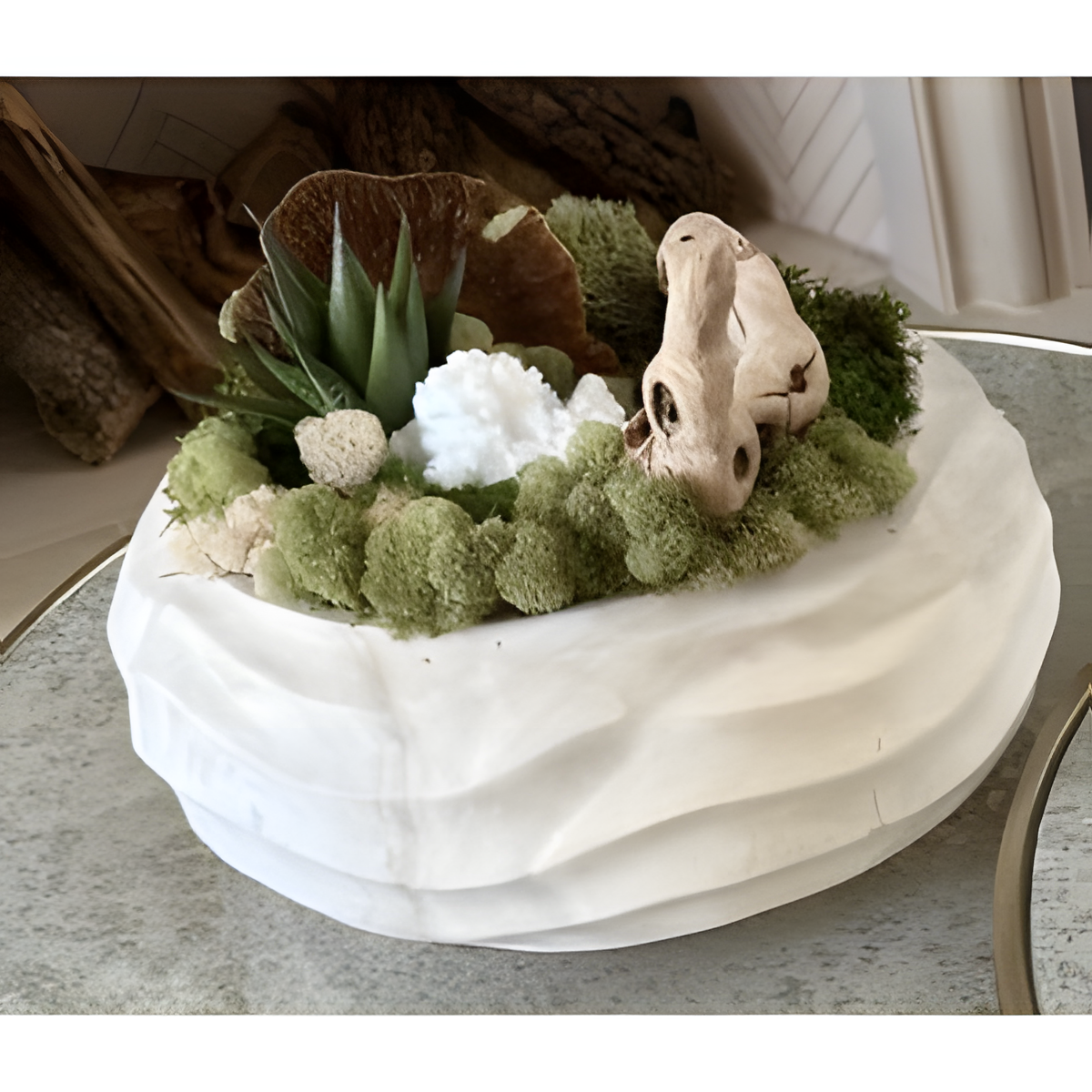White Floral Arrangement in Ridged Vase