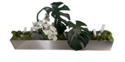 Long Silver Container Floral - Green