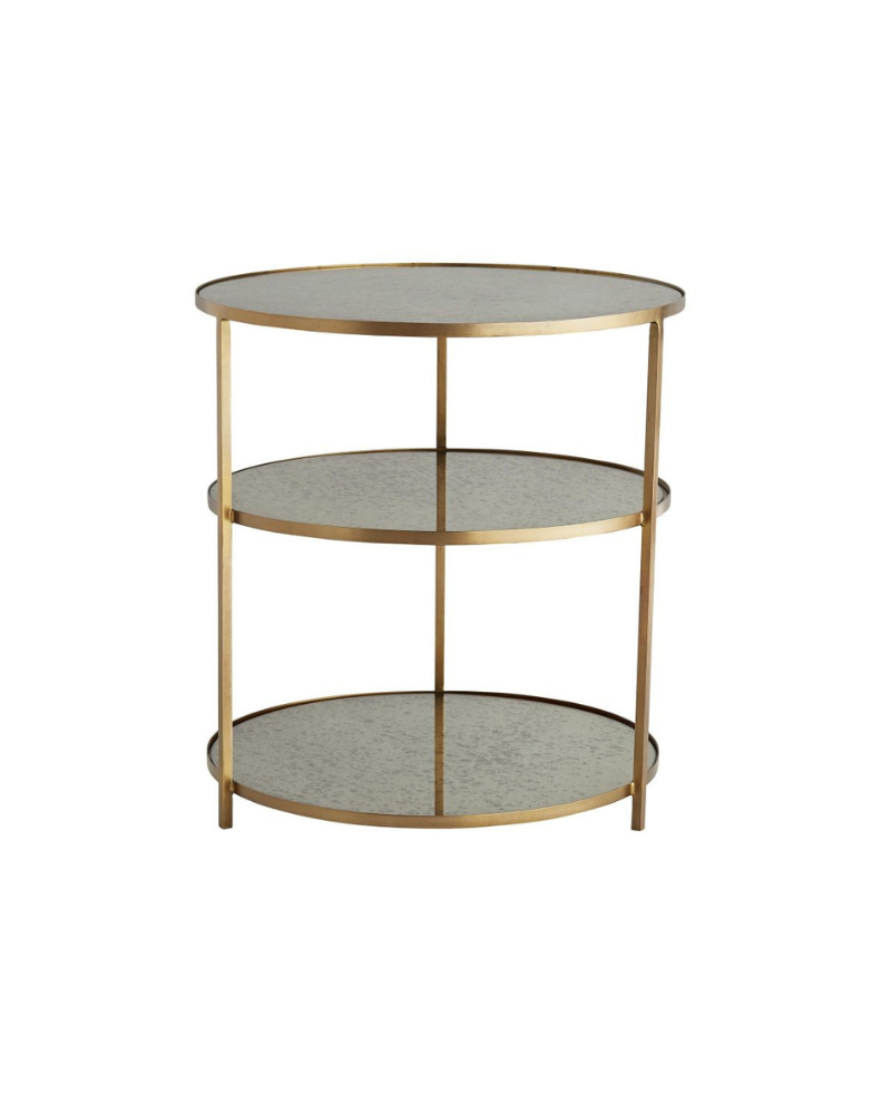 Three-Tier Mirrored Side Table - Antique Brass