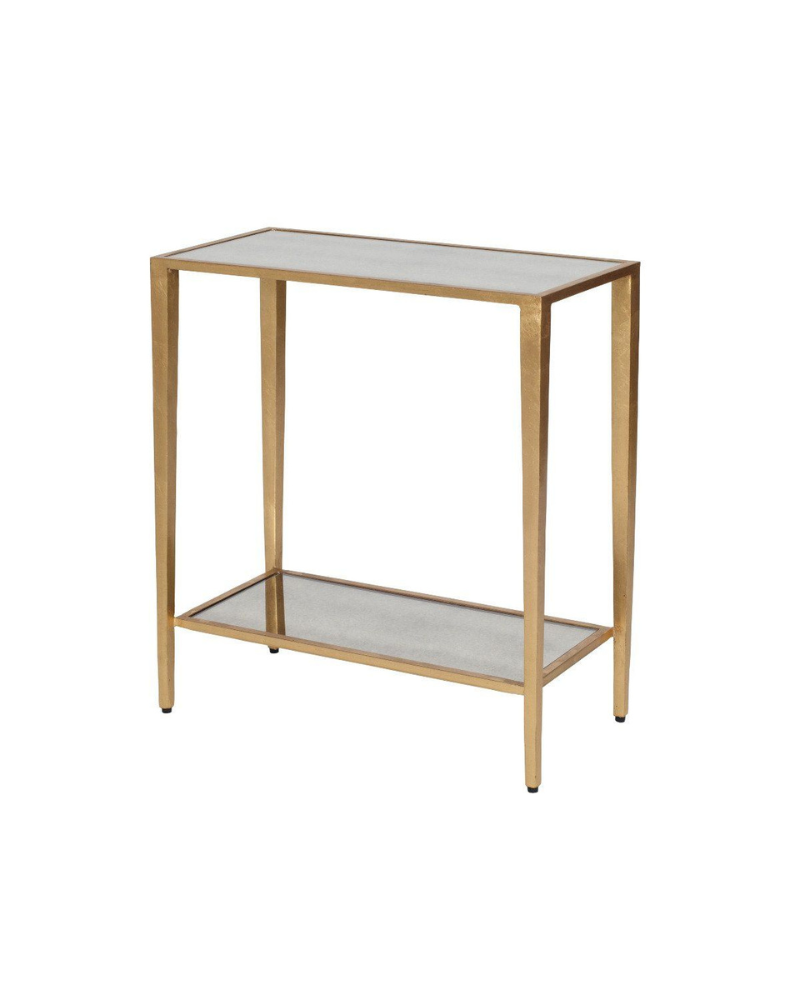 Two-Tier Gilded End Table - Antique Mirror