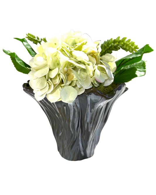 Tall Sculpted Vase Hydrangea Floral - Blue