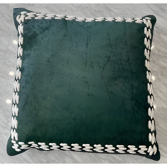 Green Hide Pillow with Cream Velvet Border