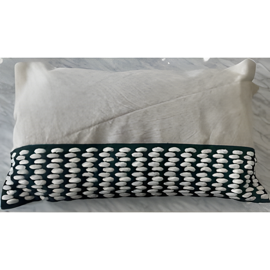 Cream and Green Hide Pillow, 14 x 24