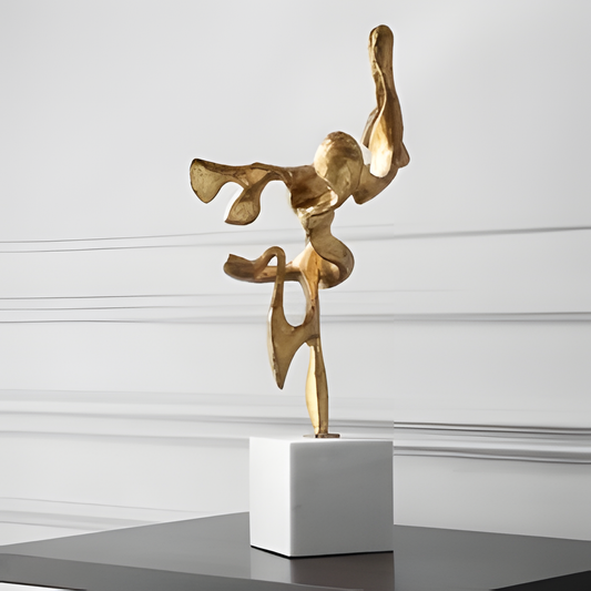 Gold-Tone Abstract Sculpture on Marble Base