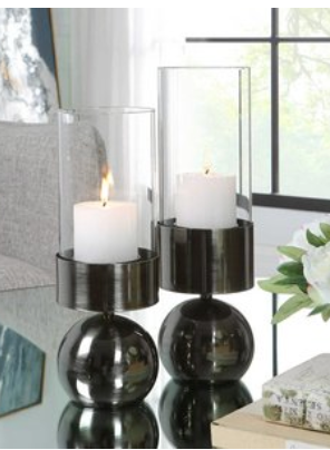 Gunmetal Candle Holders (Set of 2)