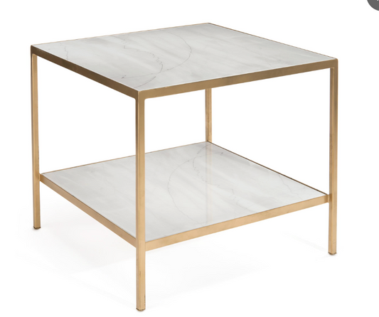 Marble Side Table - White/Gold