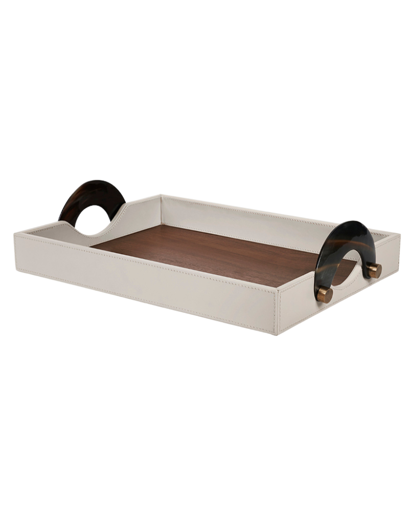 Rectangular Tray – Leather, Walnut & Horn Detail