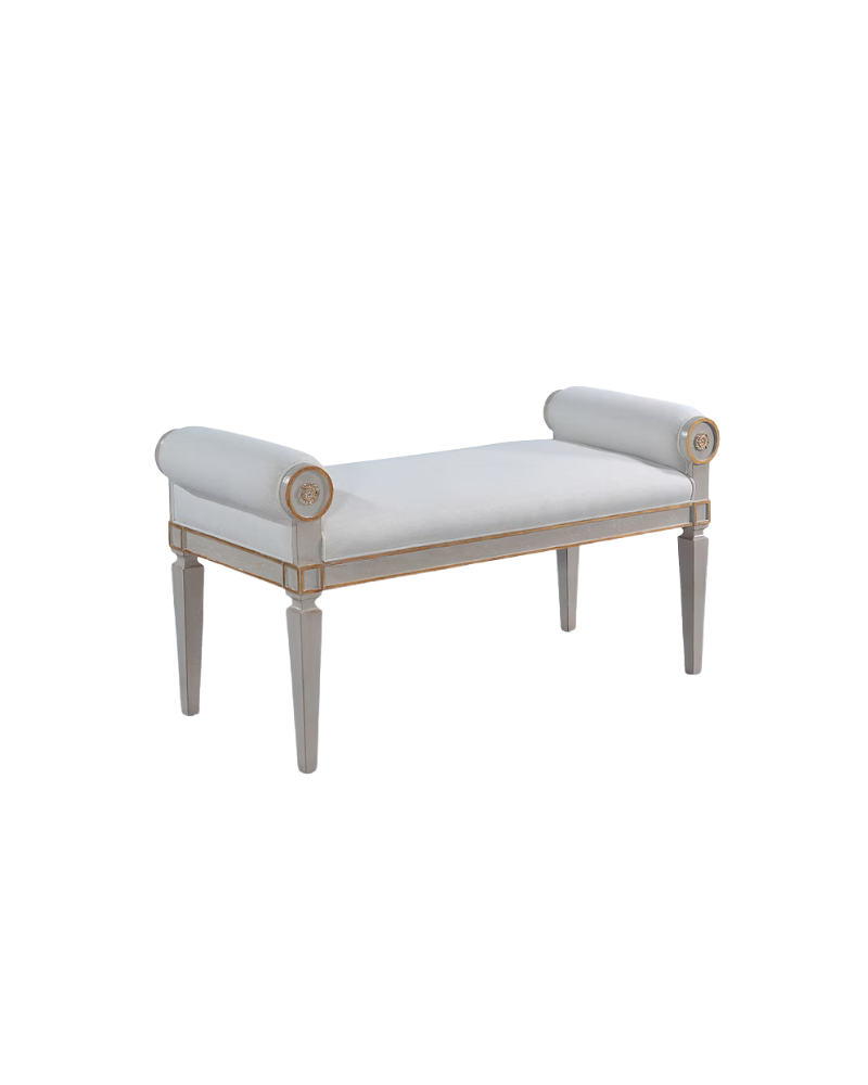 Scrolled End Accent Bench - Pewter with Gold Accents
