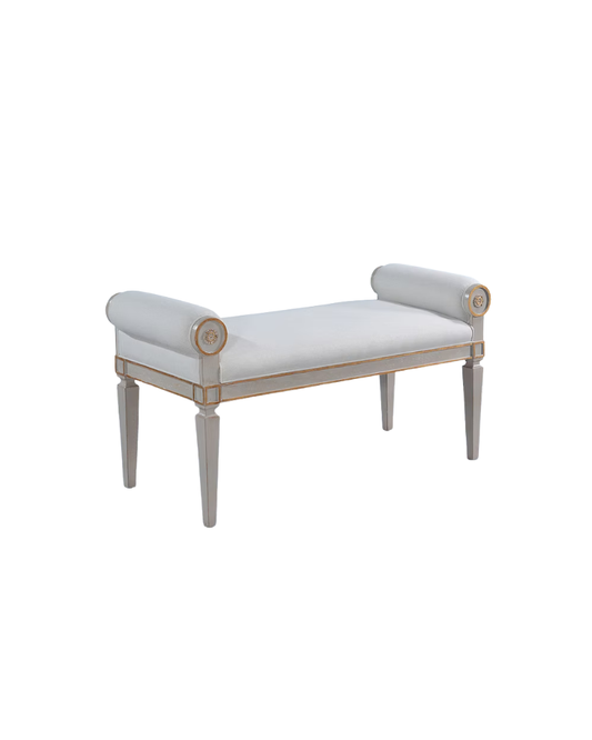 Scrolled End Accent Bench - Pewter with Gold Accents