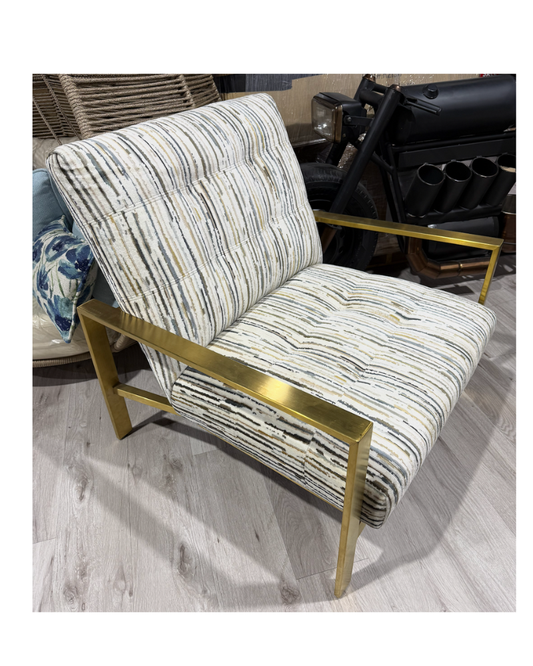Arlo Tufted Brass Chair -Blue and Gold