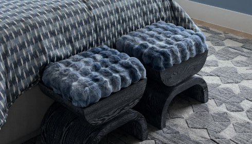 Sculpted Fur Ottoman - Slate & Smoke