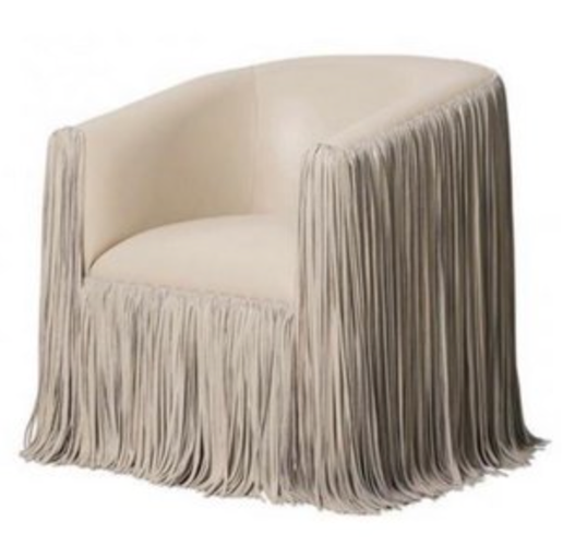 Shaggy Leather Swivel Chair - Cream